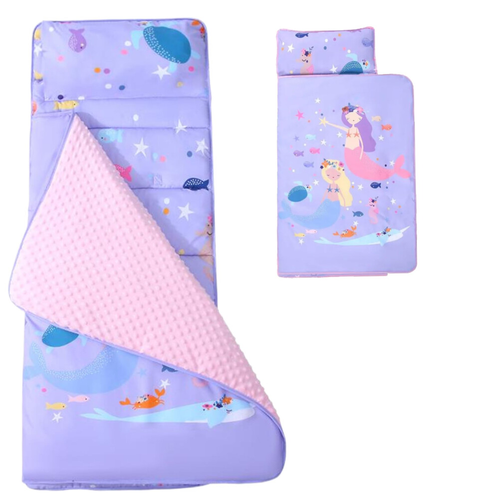 Toddler Nap Mat with Pillow and Blanket 47x20 AntiKick Thermal Kids Sleeping Bag for Daycare Preschool