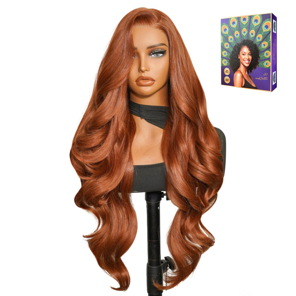 Unisex Red Auburn 13X6 Hd Lace Front Wig Body Wave 30 Inch Preplucked Glueless 200% Density Hair