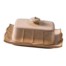 Ceramic Butter Dish with Lid Freshness Preserving Decorative Retro Tray for Cheese and Snacks Khaki