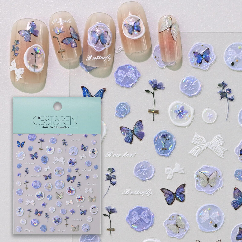 Purple Butterfly Nail Art Stickers Aurora Nail Decals Selfadhesive Longlasting For Women Salon