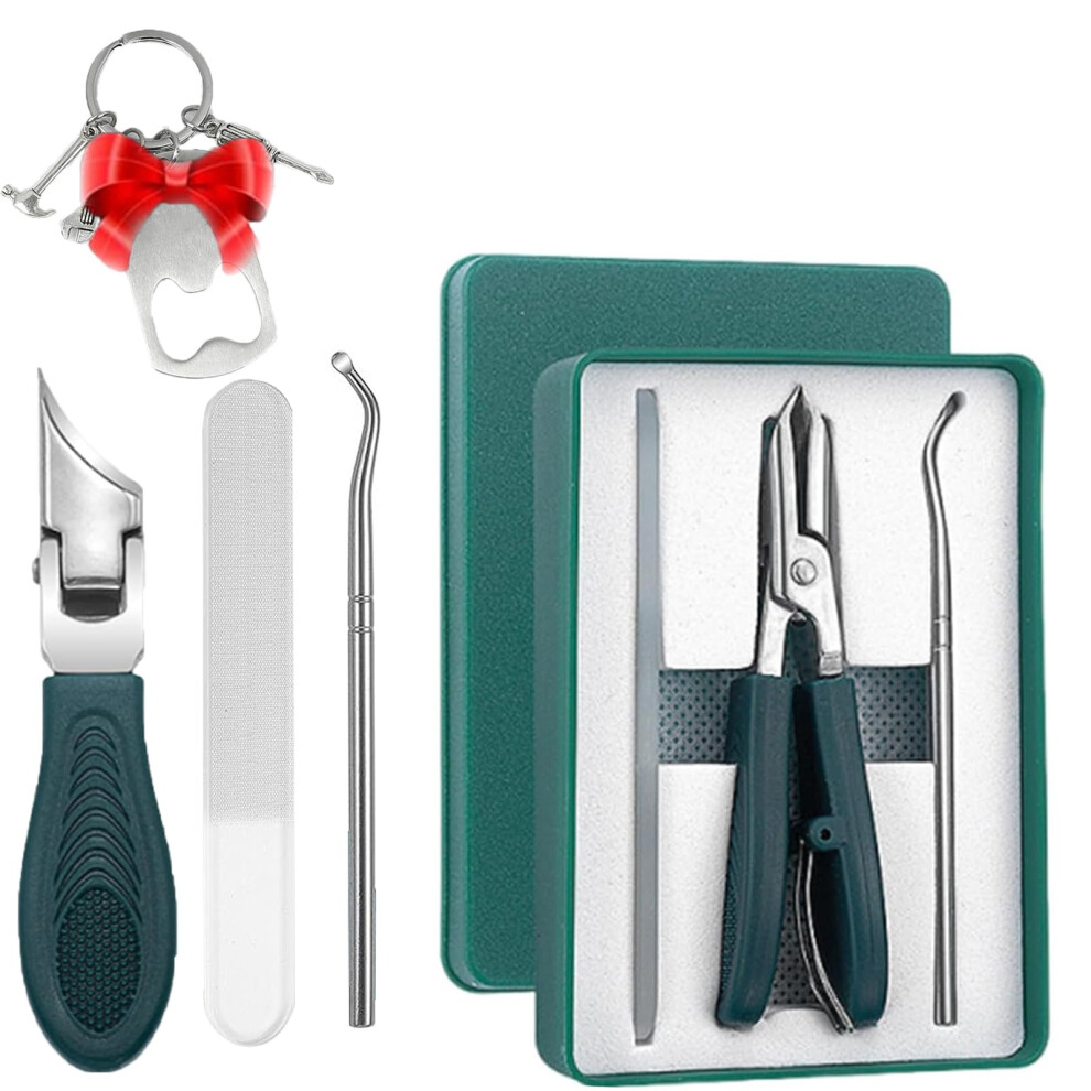 Nail Clippers Set with 45 Beveled Blades for Thick Ingrown Toenails and Seniors, Green