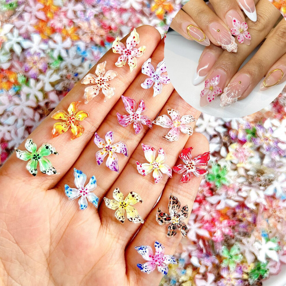 60Pcs 3D Nail Art Decorations Floral Nail Charms Hibiscus Rhinestones for Spring Summer Nails