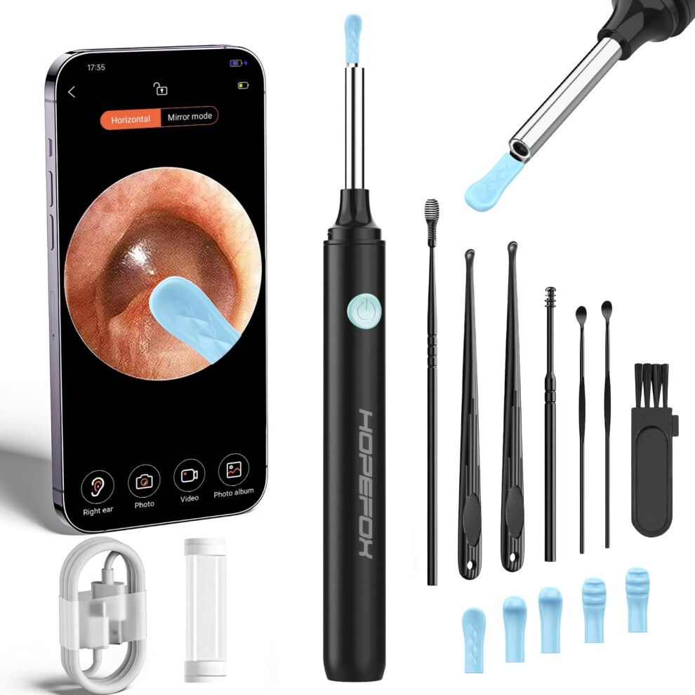 Black Ear Wax Removal Camera With Safe Silicone Tips, Wifi Otoscope Ear Cleaner For Iphone And Android
