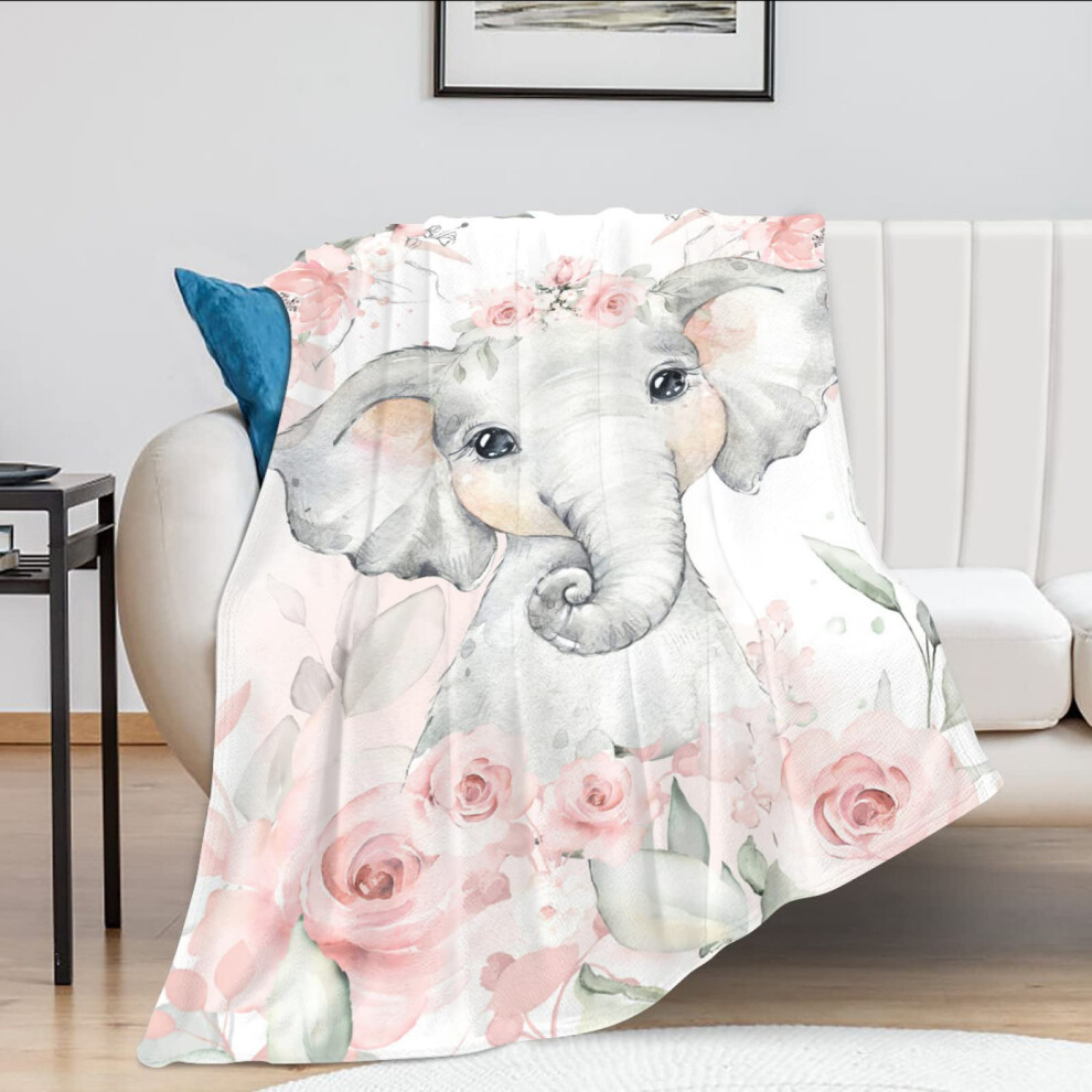 Baby Blanket For Girls Elephant Nursery Flannel Throw Super Warm Plush Lightweight 40'X50' Pink
