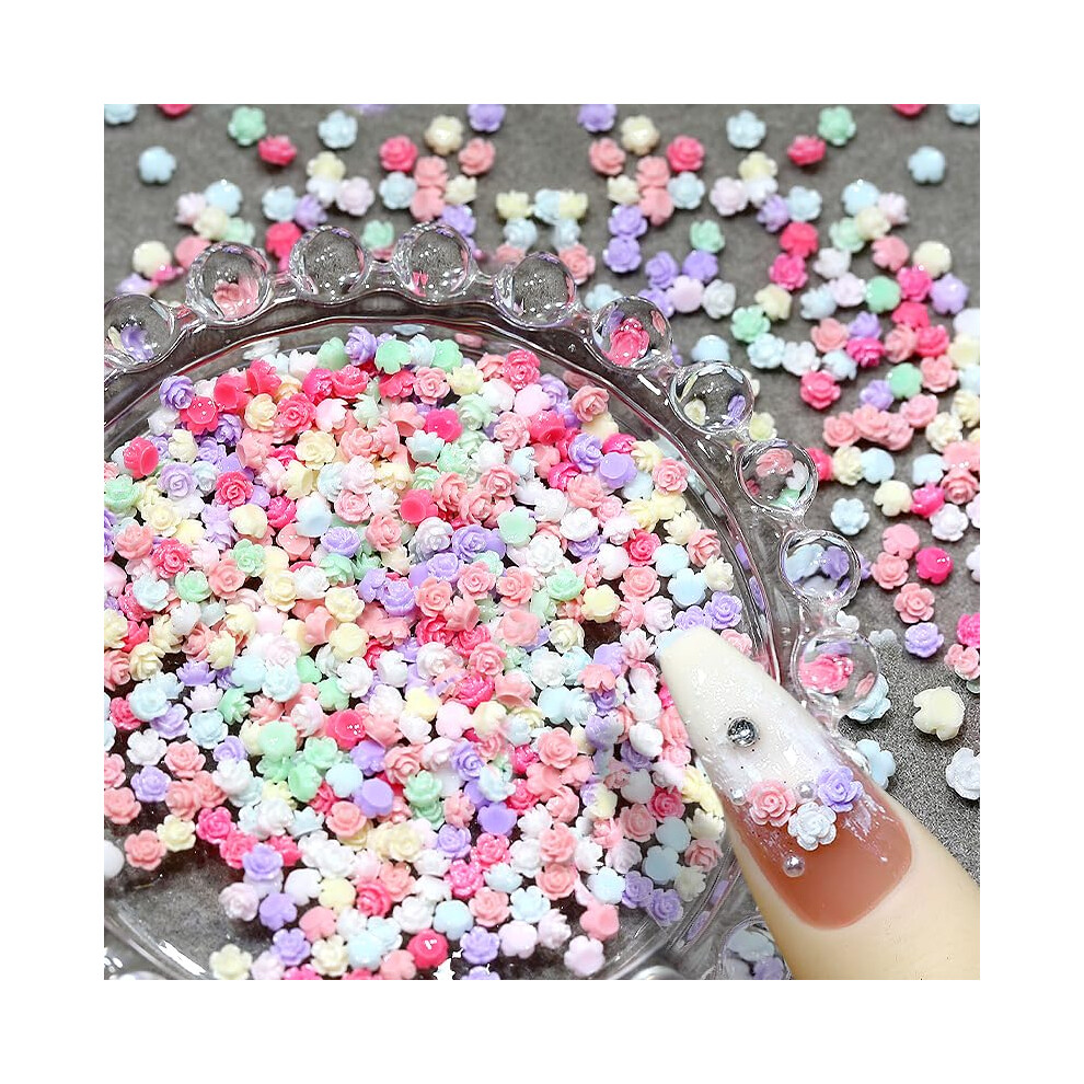 100Pcs Mixed Color 4mm Camellia Rose Nail Charms Flatback Resin 3D Flower Nail Art Decorations