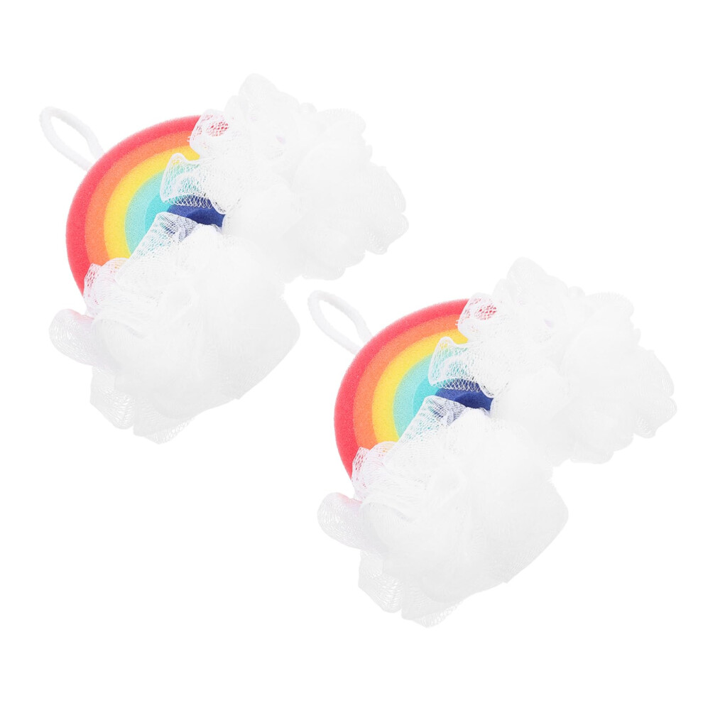 Rainbow Bath Sponge and Shower Loofah Set for Gentle Exfoliation and Rich Lather, 2 Pack