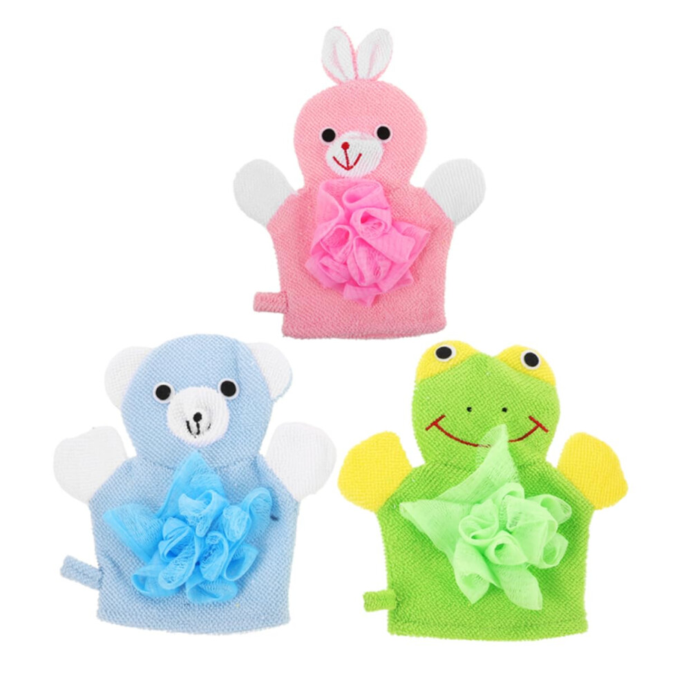 Exfoliating Gloves for Shower and Bath, 3pcs Cartoon Body Scrubbing Mitts for Gentle Skin Cleansing