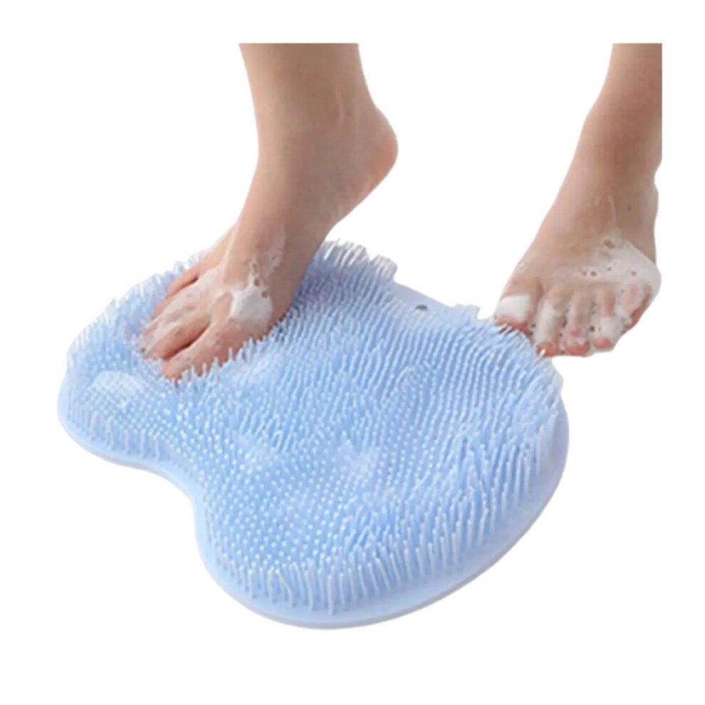 Blue Shower Foot Scrubber Mat With Suction Cups, Non Slip Bath Foot Massager Brush For Exfoliating Cleaning (Blue)