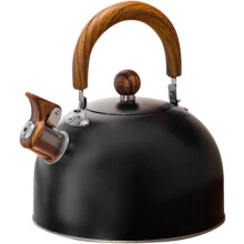Stainless Steel Whistling Tea Kettle with Ergonomic Wooden Handle, Induction Compatible Stovetop