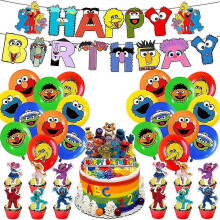 Sesamstraßen-Geburtstagszubehör Dekorationsset Bannerballons Kuchen-Cupcake-Topper