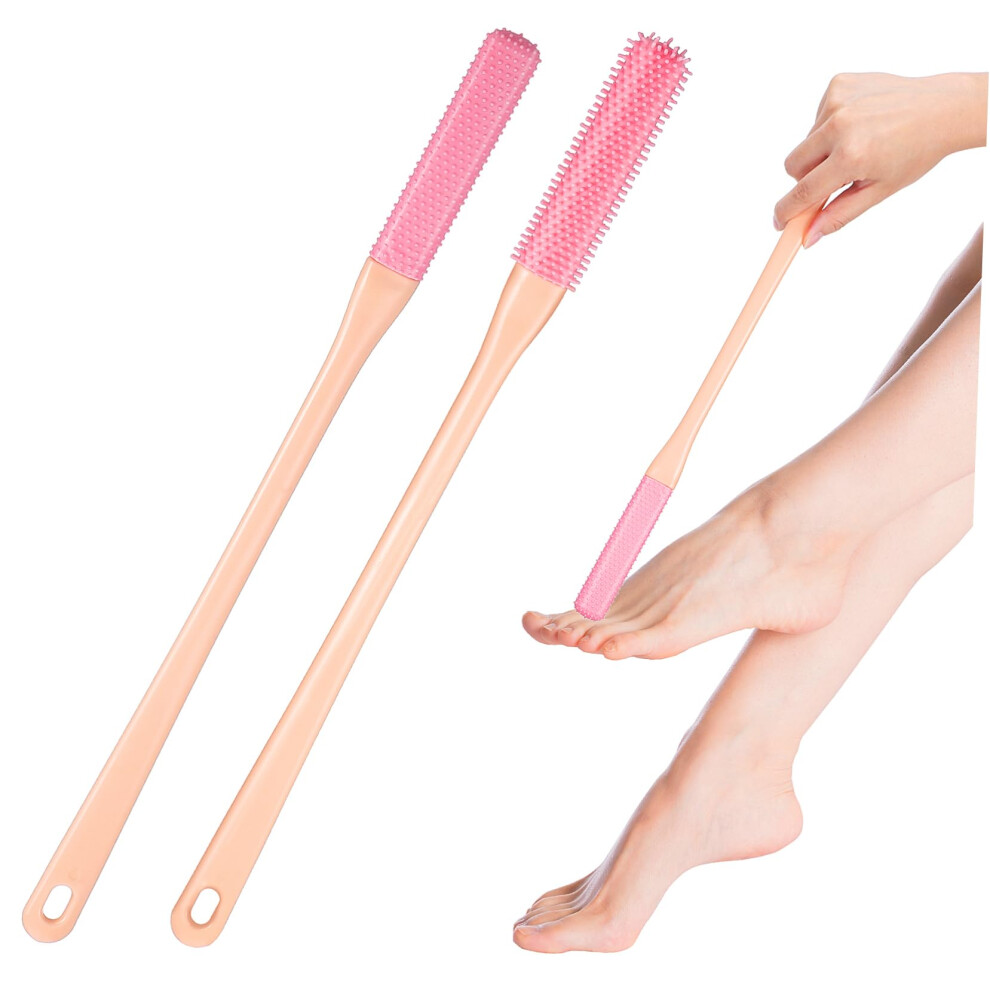 2Pcs Long Handle Foot Scrubber Brush with Silicone Toe Cleaning Brush for Gentle Exfoliation Seniors