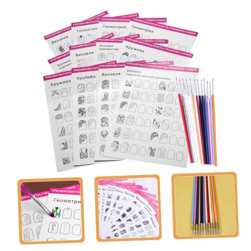 Nail Art Practice Set with Precise Templates and Ergonomic Liner Pen for Beginner Manicure Training 2