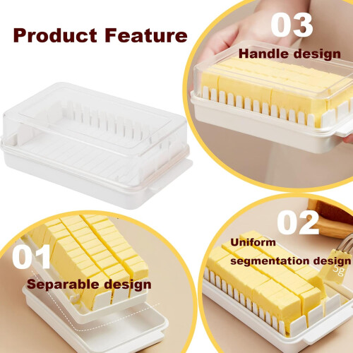 Butter Dish with Lid and Cutting Board for Refrigerator, MultiPurpose Cheese Storage Box, White 1
