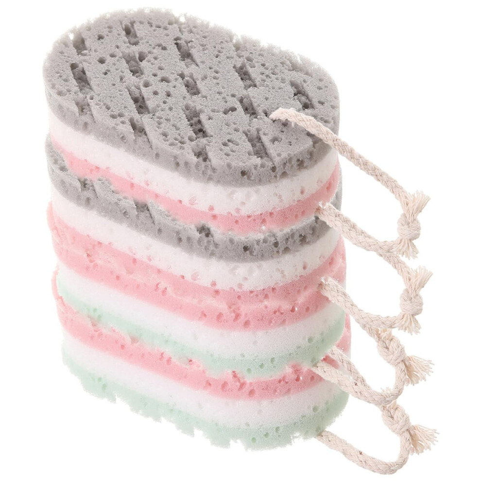 Exfoliating Bath Sponge 4 Pack, DualSided Body Scrubber for Gentle Cleansing and Rich Lather