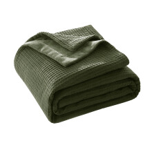 King Size Cotton Blanket Olive Green Reversible Waffle Weave 500GSM Plush Velvet AllSeason