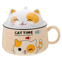 Ceramic Cartoon Ramen Bowl with Handle, Cute Multi Purpose Rice and Soup Bowl for Home and Restaurant
