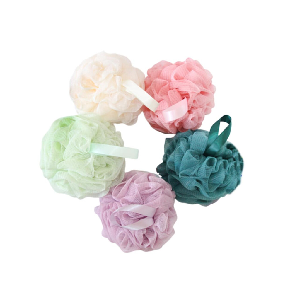 5pcs Soft Bath Sponge and Colorful Shower Puff Set with Hanging Rope for Adults