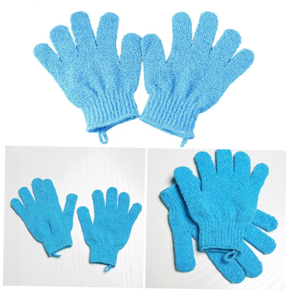 Exfoliating Gloves for Men and Women, Five Finger Bath Scrub Mittens for Dead Skin Removal, Blue