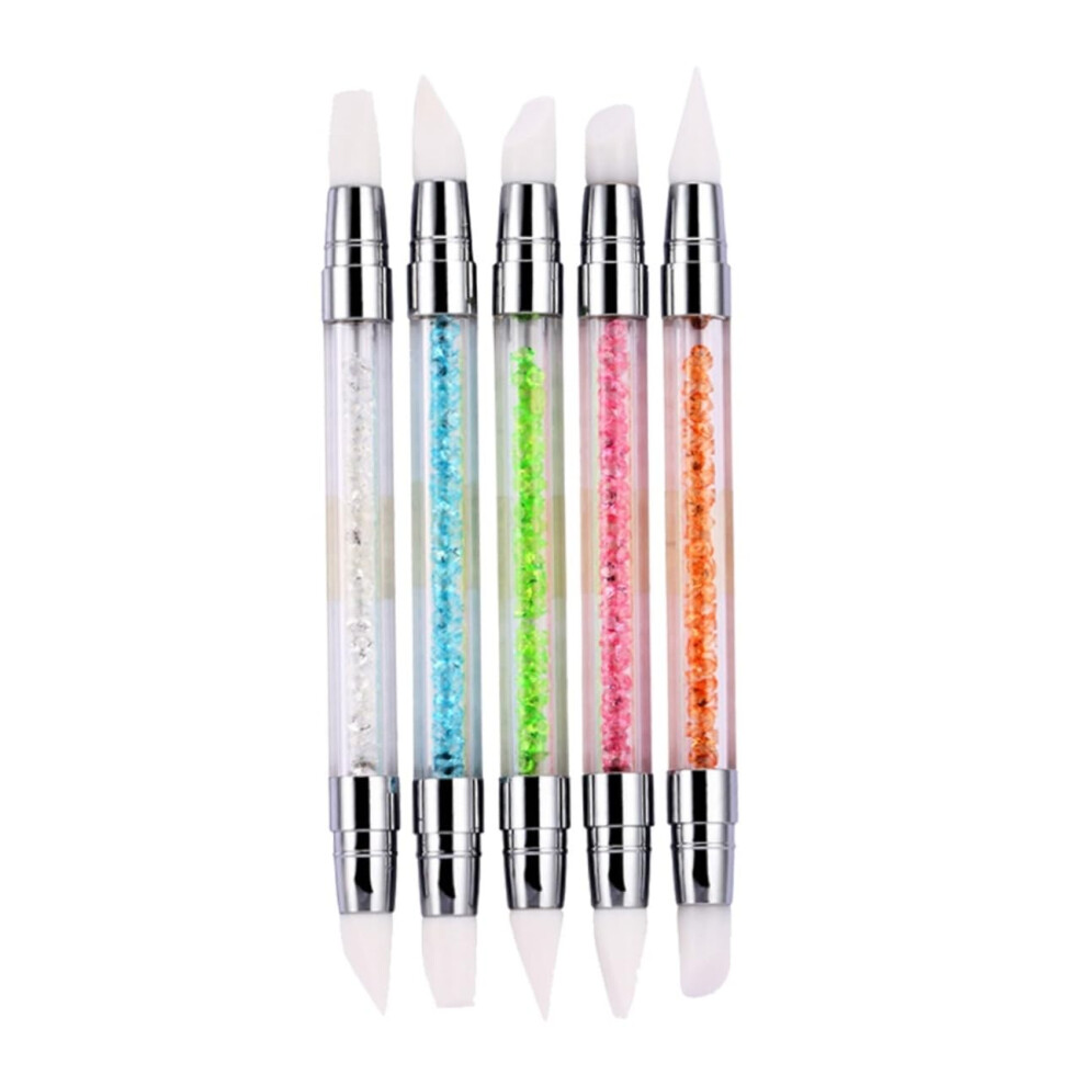Nail Art Brush Set with Precision Silicone Tips, DualHead Diamond Design, 5pcs for DIY Manicure