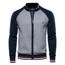 (Navy blue, M) Mens Full Zip Up Cotton Sweat Jacket Plain Casual Zipped Sweatshirt Jumper