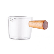 Glass Milk Jug with Wooden Handle, Transparent Creamer Pitcher for Coffee, 50ml 100ml Options
