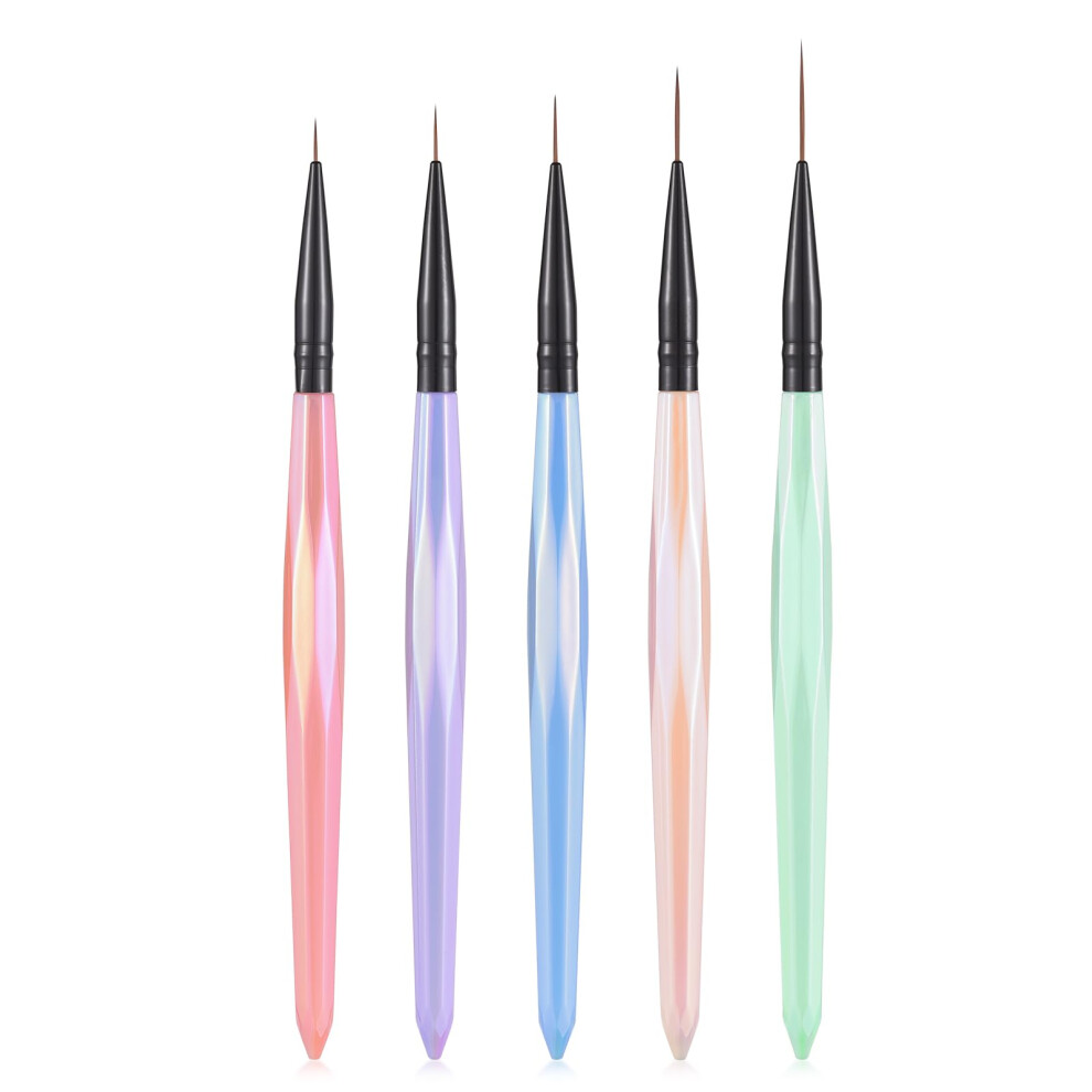 Nail Art Brushes Set 5PCS Gel Polish Liner Kit with Precision Nylon Bristles for Fine Detail Painting 720mm