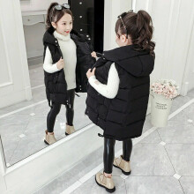 (150, Black) Kids Girls Vest Bodywarmer Gilet Padded Thick Sleeveless Jacket Hooded Coat Vest