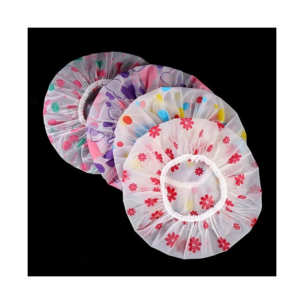 Shower Caps Set 5 Pack Reusable Waterproof Hair Protection Adjustable Elastic Fit Stylish Prints