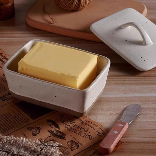 Vintage Ceramic Butter Dish with Lid, Medieval Square Keeper Box, MoistureProof Storage Container 2