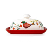 Ceramic Butter Dish with Lid, Large Capacity Butter Storage Container for Countertop, Red