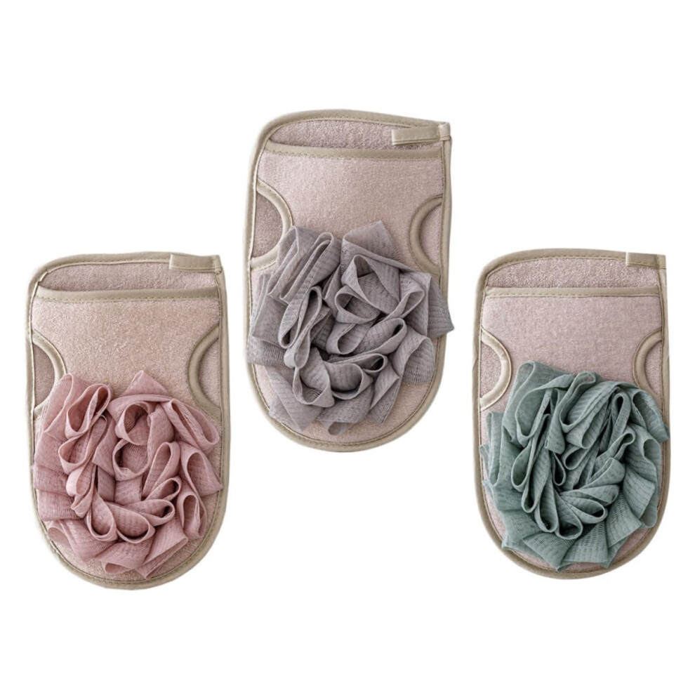 3pcs DoubleSided Exfoliating Bath Gloves and Shower Mitts for Dead Skin Removal Pink
