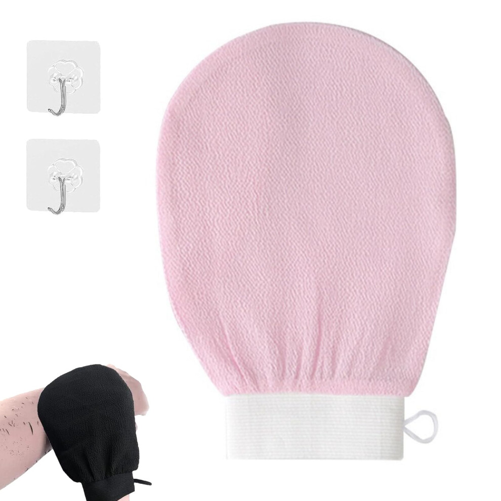 Pink Exfoliating Glove For Deep Body Scrub, Dualsided Mitt For Dead Skin Removal And Smooth Skin