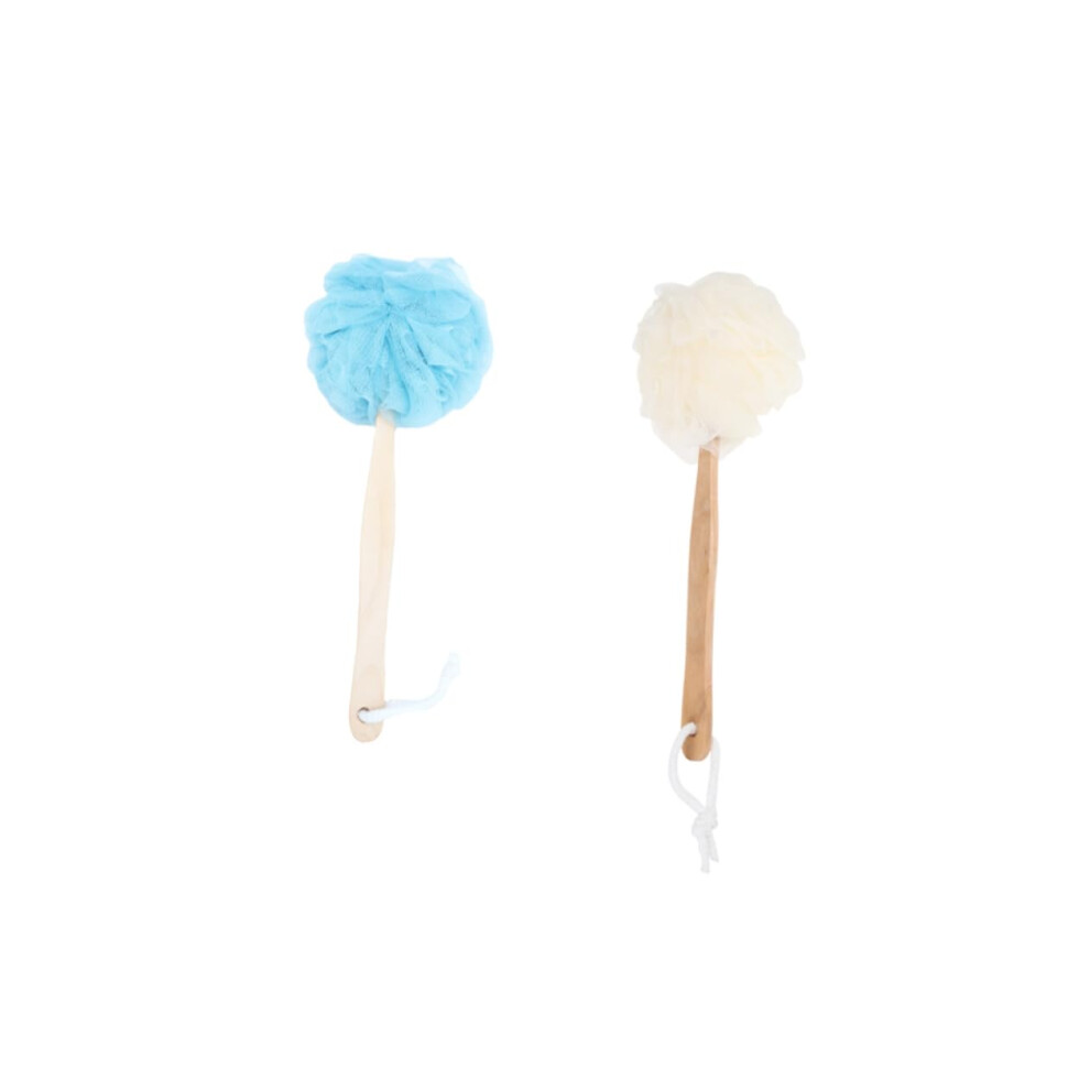 Bath Back Scrubber Set with Long Wooden Handle Shower Loofah for Gentle Exfoliation and Rich Lather