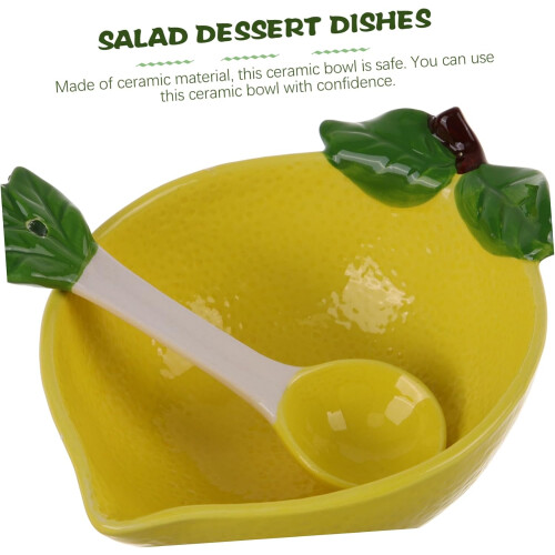 Ceramic Serving Bowl with Spoon, Creative Lemon Design, Multi Functional Fruit and Salad Dish 2
