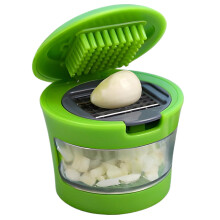 Garlic Press and Mincer with Dual Stainless Blades, Ergonomic Grip for Kitchen, Camping, Picnic