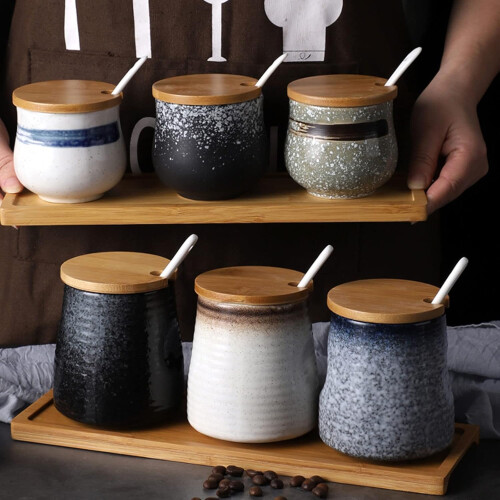 Ceramic Sugar Bowl with Lid and Spoon, 340ml Sugar Container for Kitchen Storage 1