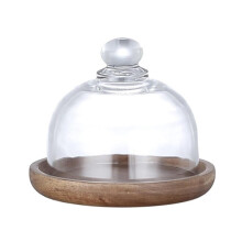 Glass Butter Dish with Wooden Lid Keeps Butter Fresh, Transparent Serving Plate for Kitchen