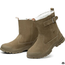 (Khaki (Fur Lined) # 861, EU 42 / Women UK 9 / Men UK 8) New Safety Trainers Fur Lined Steel Toe Cap Work Shoes Mens Womens Winter Boots