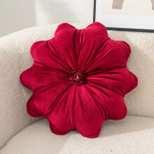 Velvet Throw Pillow 15.7 Inch Round Floral Cushion for Sofa Bed Chair Elegant Handmade Design Red