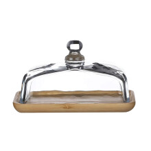 Wooden Butter Dish with Glass Lid, Keeps Butter Fresh, Cheese Box for Kitchen Storage
