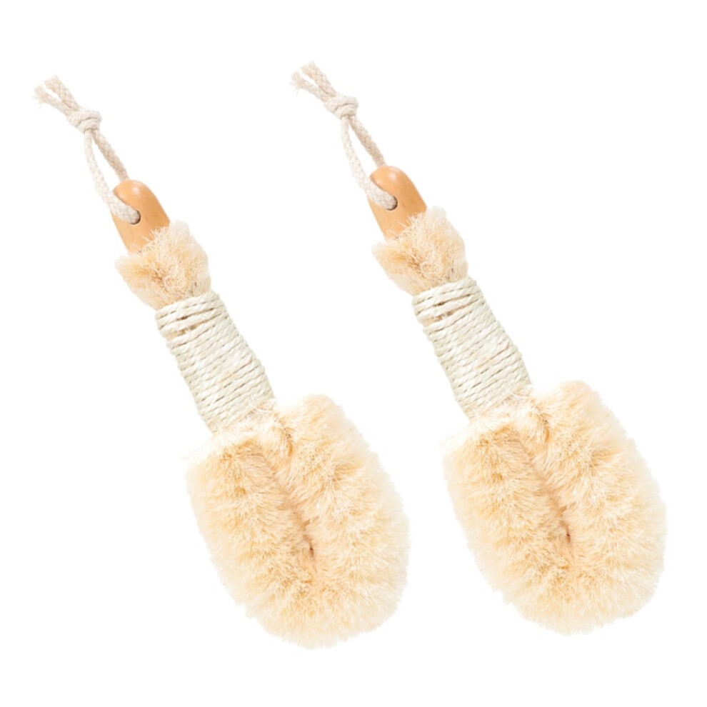 2pcs Natural Sisal Dry Brushing Body Brush with Wooden Handle for Deep Skin Exfoliation