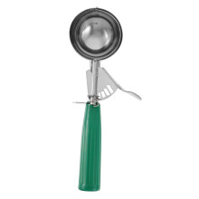 Stainless Steel Ice Cream Scoop with Green Trigger Handle Easy Clean Ergonomic Grip for Home Cafe