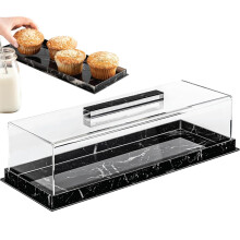Acrylic Cake Display Stand with Lid, Marble Pattern Dessert Holder for Parties and Home Kitchen