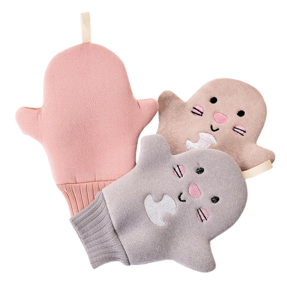 3pcs Exfoliating Bath Gloves with Korean Body Scrub Mitts, Secure Mitt Design, Random Colors