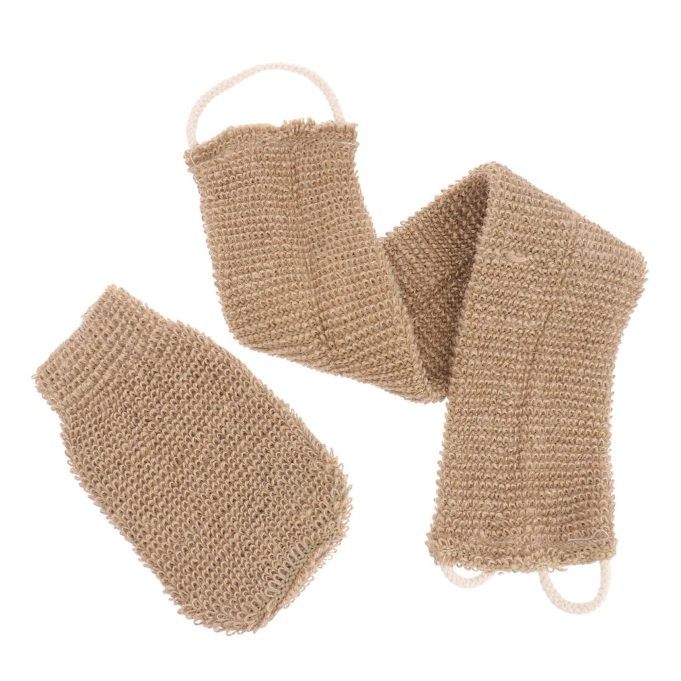 2Pcs Exfoliating Back Scrubber and Bath Glove Set Ramie Jute for Deep Cleaning and Full Body Care