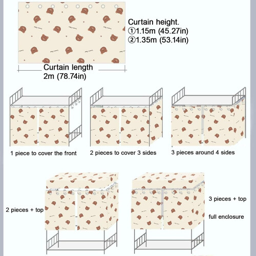 Bunk Bed Curtain Blackout Privacy for Dorm Room Loft with Full Coverage Light Blocking 1.15M Mountain 1