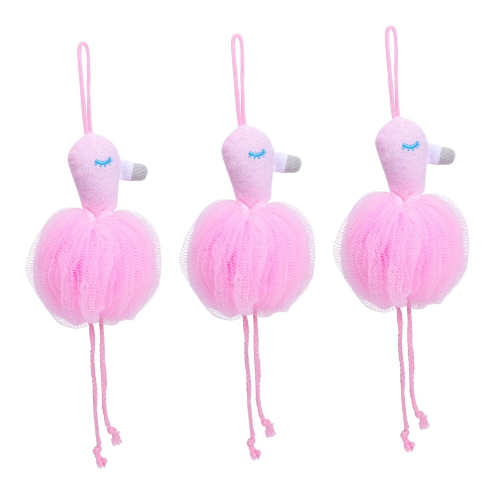 Flamingo Animal Shaped Bath Sponge 3 Pack Pink Soft Exfoliating Shower Puff with Hanging Loop