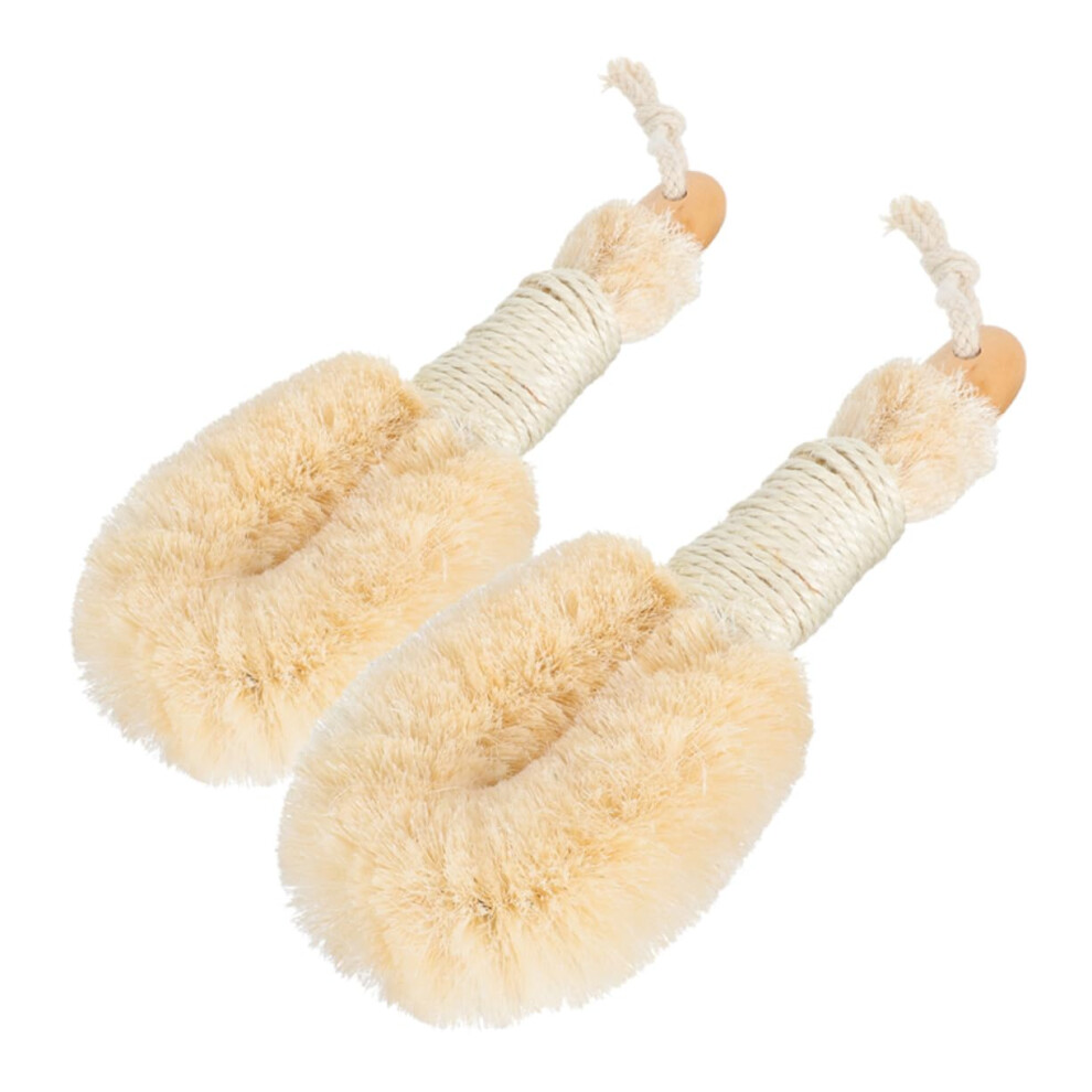 Bath Brush Pack of 2 Natural Sisal Body Scrubber with Wooden Handle for Gentle Skin Exfoliation