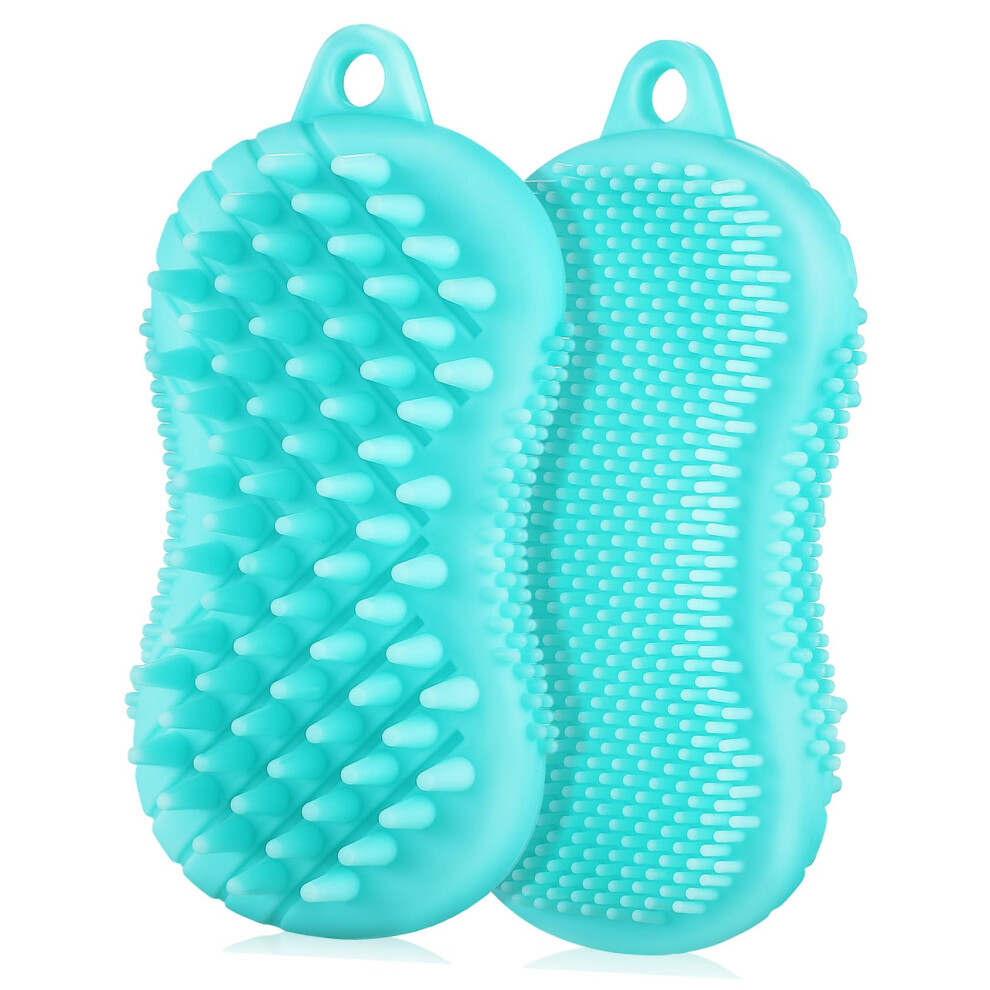 2Pcs DualSided Silicone Body Scrubber Bath Brush with Gentle Bristles for Body and Scalp Massage