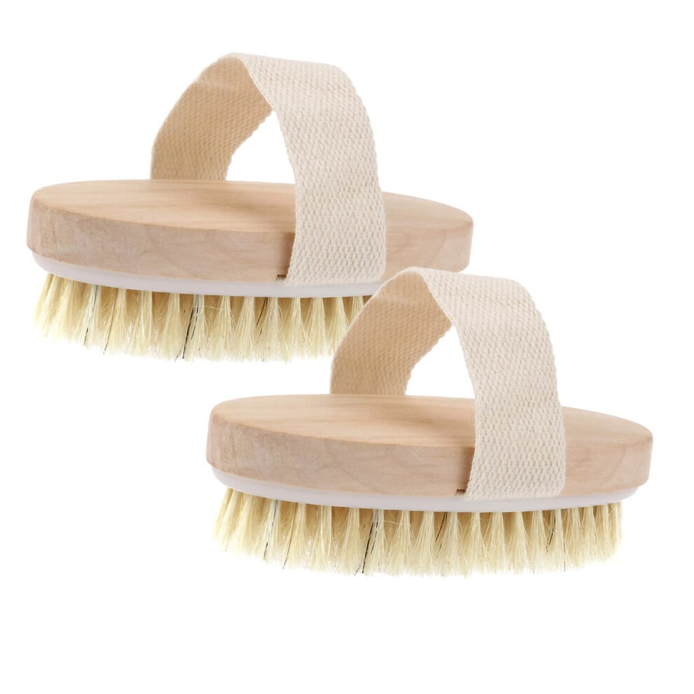 2Pcs Wooden Body Exfoliating Shower Brush with Medium Stiff Bristles for Dead Skin Removal Spa